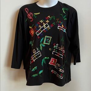 JK America bedazzled holiday shirt sweatshirt with Embroidery chorus Music sign